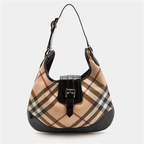 burberry brooke hobo bag dimensions|BURBERRY Patent Nova Check Brooke Hobo Black.